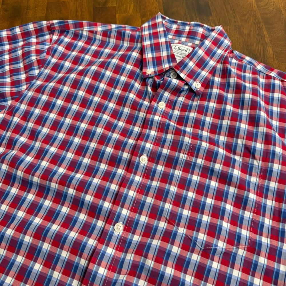LL Bean Mens Medium Traditional Fit Plaid Short Sleeve Button Down Shirt 502253‎